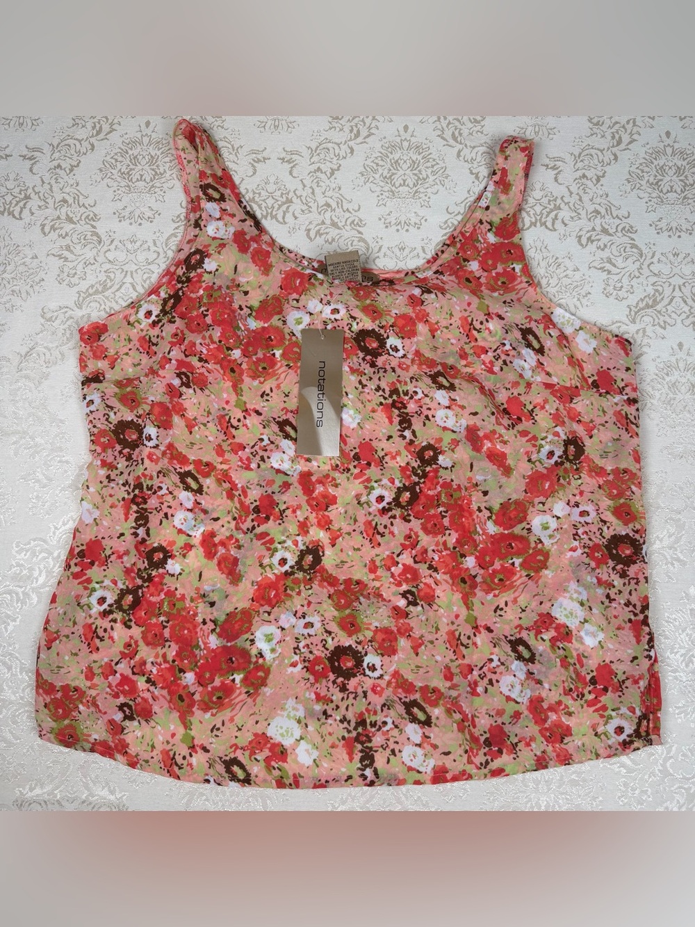 Notations Floral Tank Top in Coral, Pink, White, Brown New! Medium